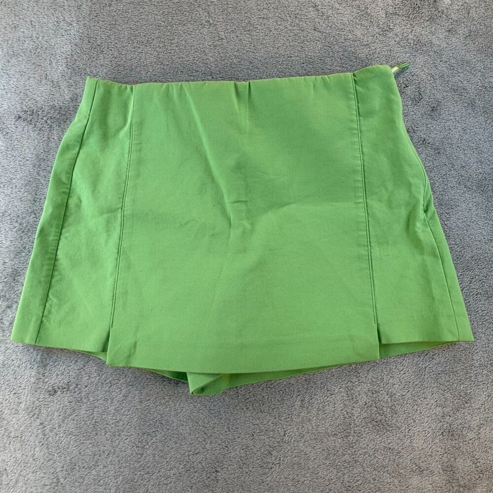 ZARA Skort Women Medium Green High Waist Stretch Mini Skirt Shorts